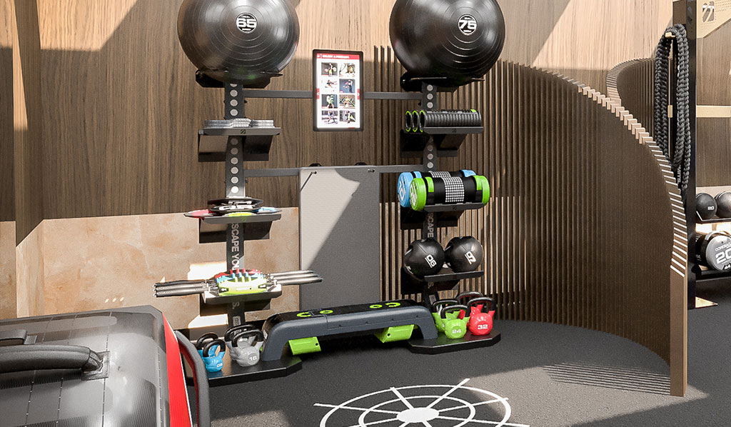 Workout screen and equipment in a gym